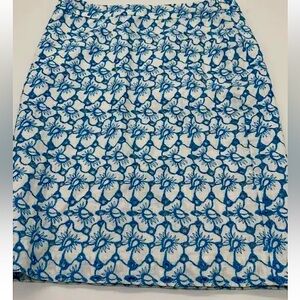 Talbots Turquoise & White, 8 Petite, Lace Embroidered 100% Linen Pencil Skirt